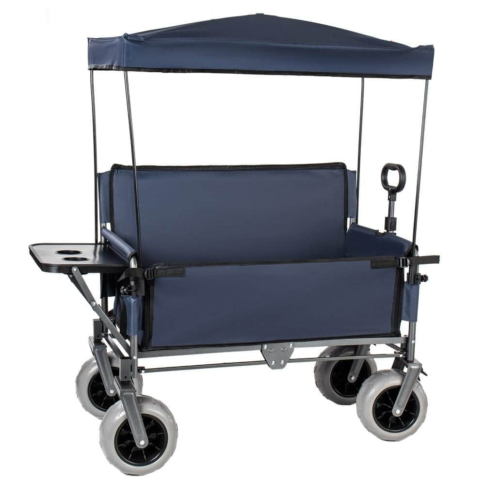 Dark Blue Collapsible Wagon Cart with Canopy & Rear- 500lbs Heavy-Duty, 180L Capacity for Beach, Garden price history on PriceWatchPro