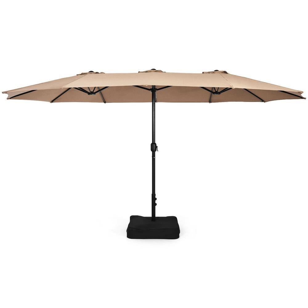 15 ft. Metal Double-Sided Twin Patio Market Umbrella with Crank and Base in