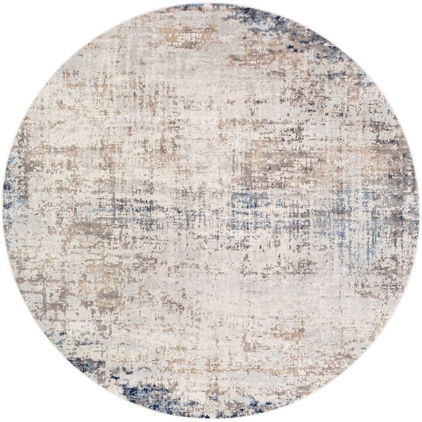 Livabliss Hathor Navy 7 ft. x 7 ft. Modern Abstract Polypropylene Round Area Rug