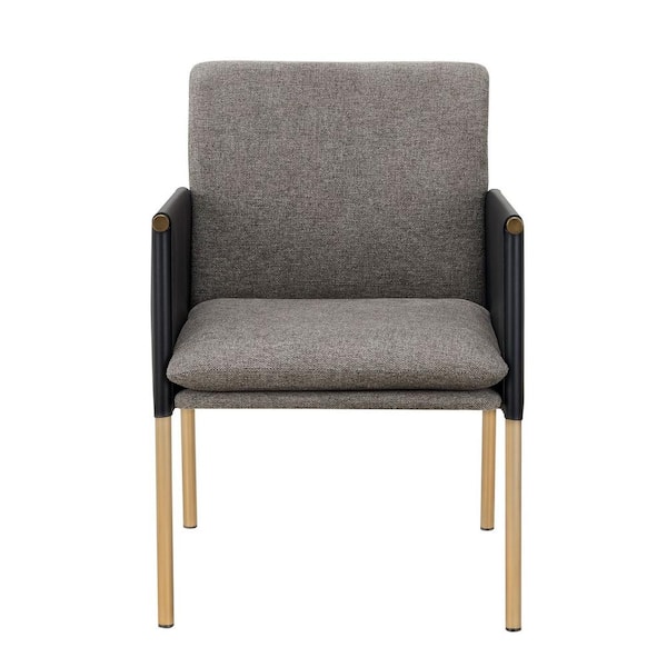 Engel Dark Grey Vegan Leather and Grey Fabric and Antique Brass Dining Chair