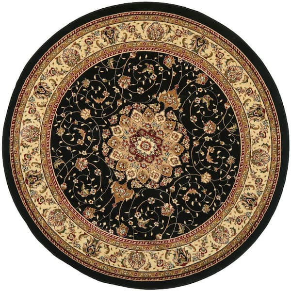 SAFAVIEH Lyndhurst Black/Ivory 5 ft. x 5 ft. Round Border Antique Floral Area Rug