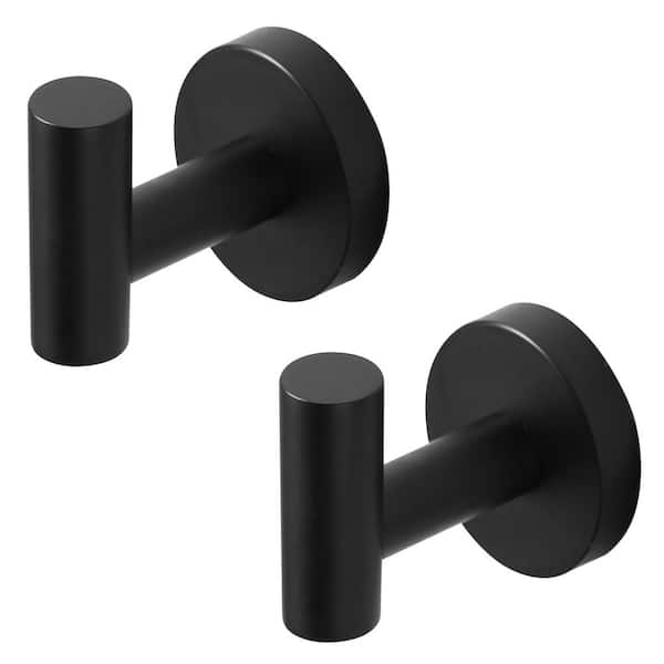ARCORA Wall Mount Round Stainless-Steel J-Hook Robe/Towel Hook in Matte Black 2 Pack