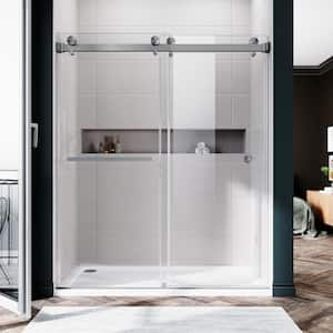 UKD01 50 in. to 55 in. W x 80 in. H Double Sliding Frameless Shower Door in Space Gray, EnduroShield 3/8 in. Clear Glass