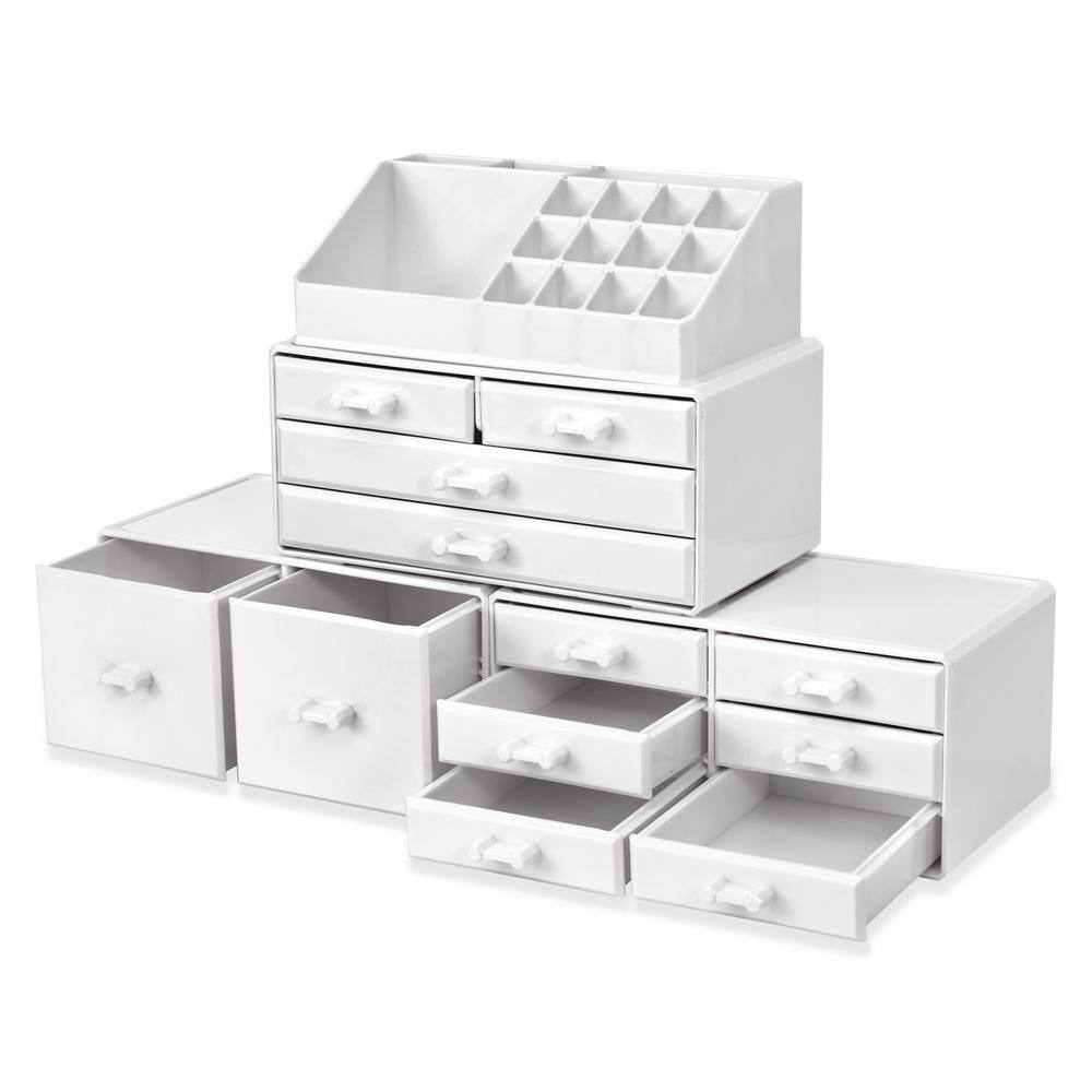 Large Makeup Organizer - Stackable 12 Drawers for Jewelry, Cosmetic and Ski