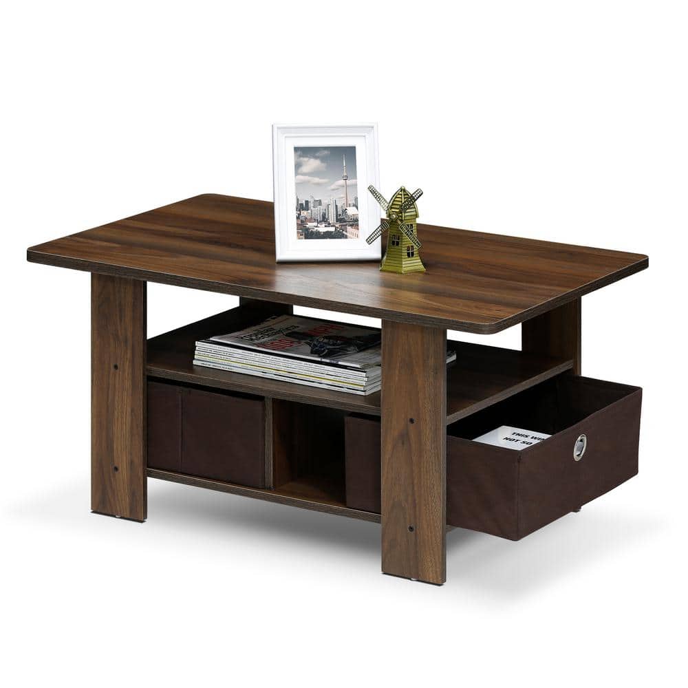 Columbia Walnut Rectangular Coffee Table with Storage Bins