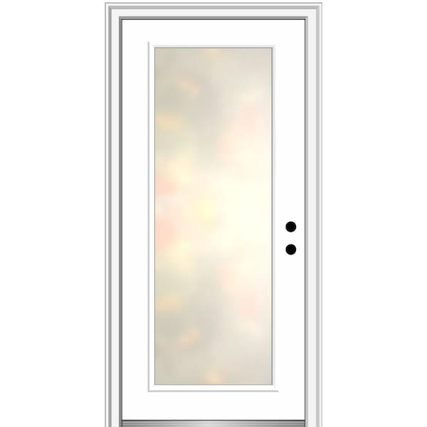 MMI Door Blanca 32 in. x 80 in. Left-Hand/Inswing Full Lite Satin Glass Painted Brilliant White Fiberglass Prehung Front Door