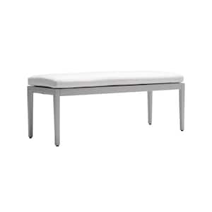 White Aluminum Outdoor Bench Dining Chair with Sunbrella Fabric Cushion(47 in. W x 17.9 in. D x 15.9 in. H)