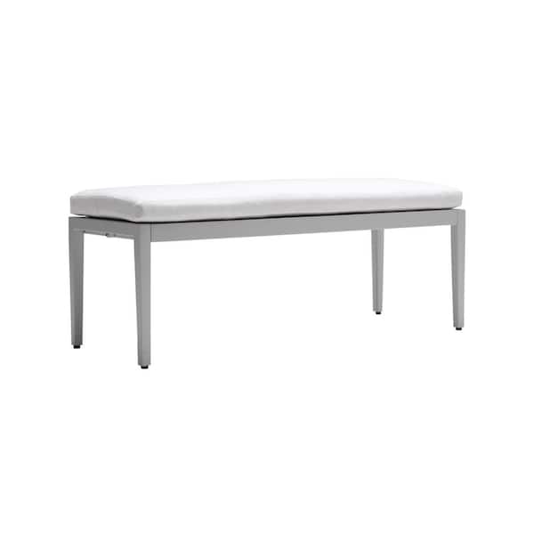 Unbranded White Aluminum Outdoor Bench Dining Chair with Sunbrella Fabric Cushion(47 in. W x 17.9 in. D x 15.9 in. H)