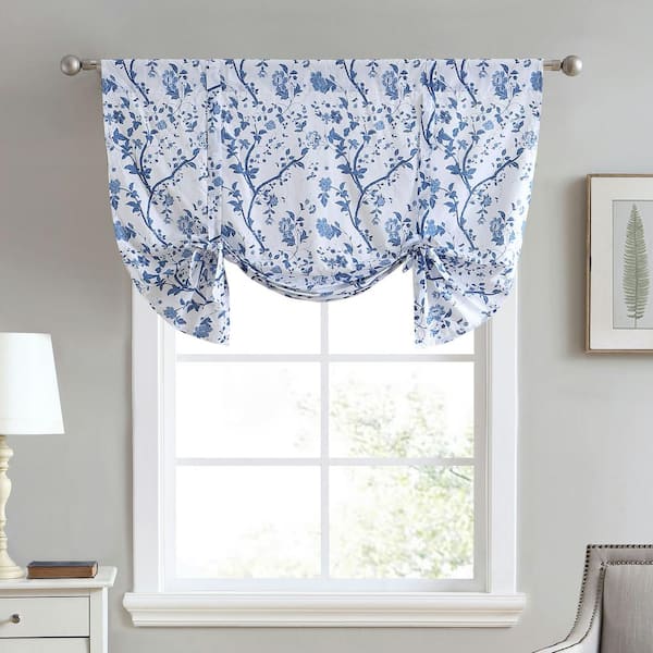 Elise 1-Piece Medium Blue Floral Cotton Valance