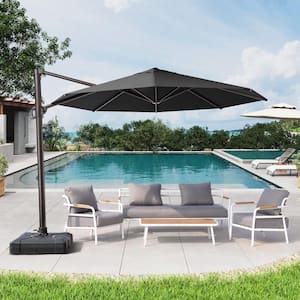 11 ft. x 11 ft. Round Heavy-Duty 360-Degree Rotation Cantilever Patio Umbrella in Black