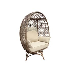 Rio Vista Swivel Wicker Egg Chair Outdoor Patio Furniture Piece with Weather-Resistant Plush Beige Cushion