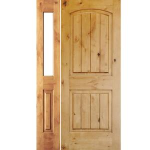 50 in. x 96 in. Rustic Knotty Alder Arch Top VG Unfinished Left-Hand Inswing Prehung Front Door with Left Half Sidelite