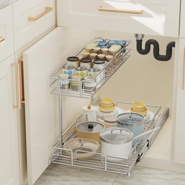 HOMEIBRO Sliding Undersink Organizer Pull Out Cabinet Shelf Organization and Storage