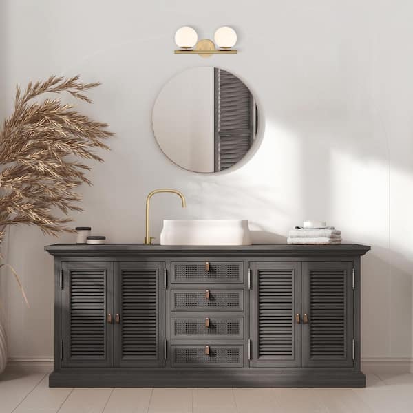 Crown Heights 16 in. 2-Light Brushed Gold Modern Vanity Light with Etched Opal Glass Shades