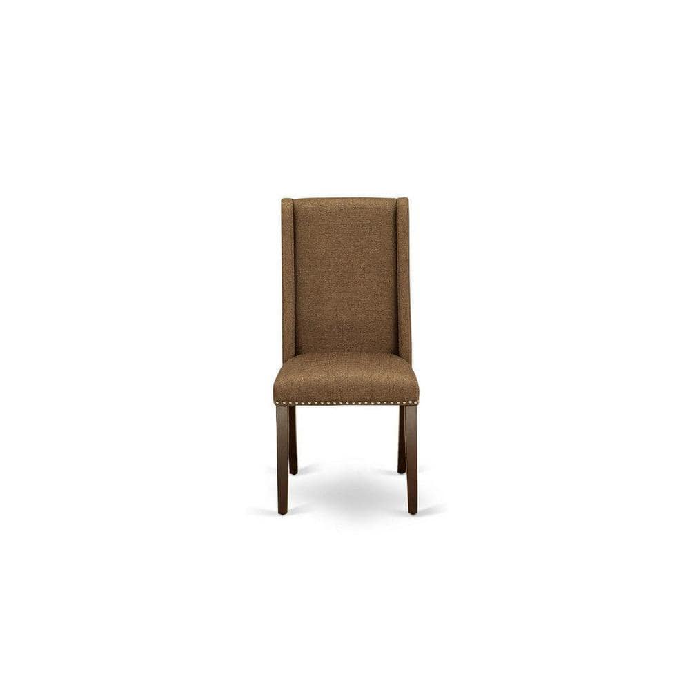 Mahogany Square Dining Set with Brown Beige Linen Chairs