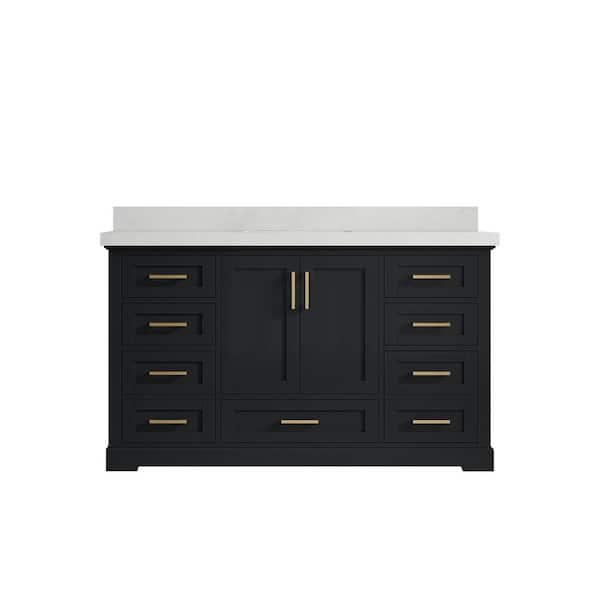 Willow Collections Boston 60 in. W x 22 in. D x 36 in. H Single Sink Bath Vanity in Wrought Iron with 2 in. Carrara qt. Top