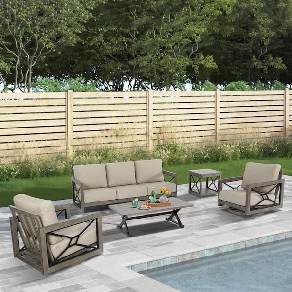 ULAX FURNITURE Marindo 5-Piece Aluminum Patio Conversation Set with Sunbrella Cushions