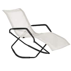 Rocking Sun Lounger, Chaise Lounge Rocker for Sunbathing, Sun Tanning, Foldable Portable Outdoor Patio Chair, White