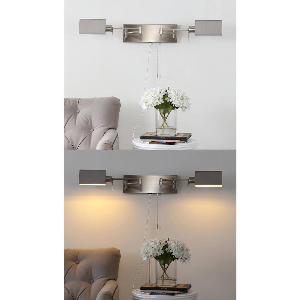 White Iron Double Swing Arm Wall Sconce with USB Port