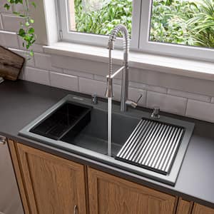 Drop-In Granite Composite 34 in. Single Bowl Kitchen Sink in Titanium