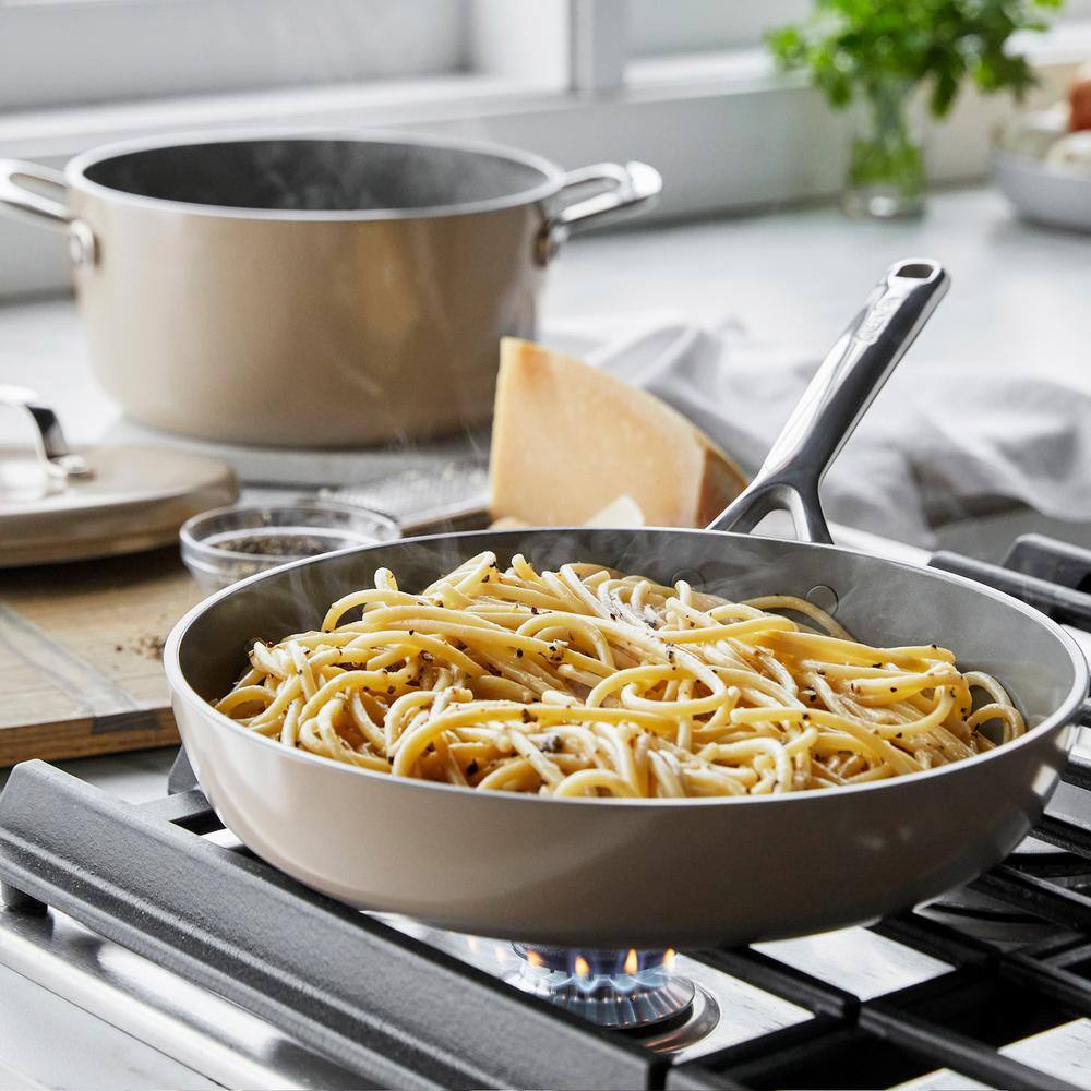 Taupe Ceramic Nonstick 14-Piece Cookware Set with Stainless Steel Handles