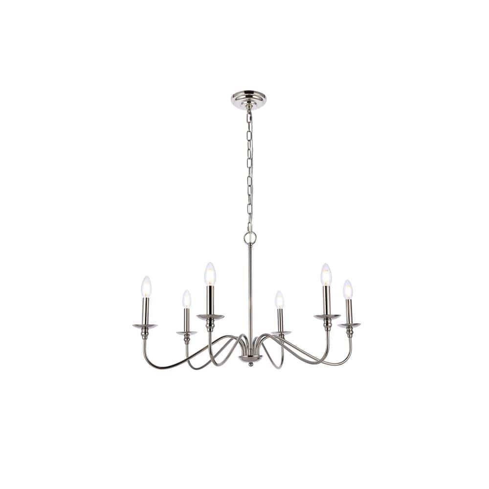 Timeless Home Roman 30 in. W x 18 in. H 6-Light Polished Nickel Pendant ...