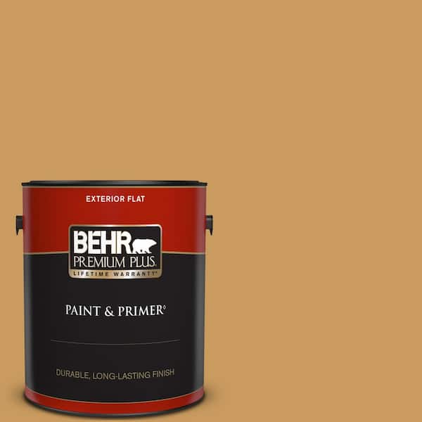 BEHR PREMIUM PLUS 1 gal. #M280-6 Solid Gold Flat Exterior Paint & Primer