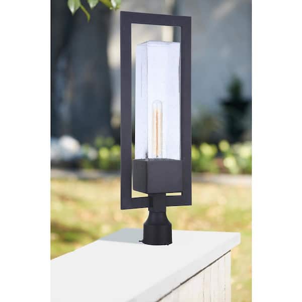 Perimeter 1-Light Black Finish Aluminum Hardwired Outdoor Weather Resistant Post Light with No Bulbs Included