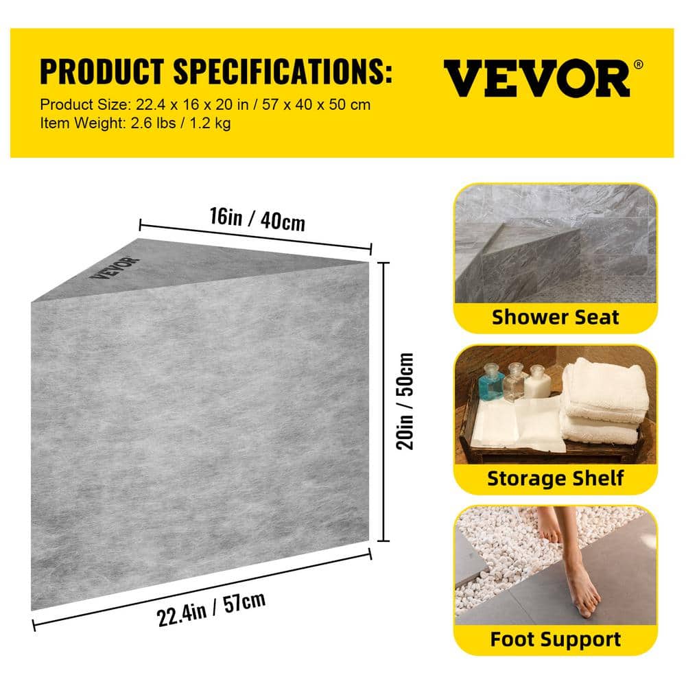 Gray Polystyrene Ready-to-Tile Corner Shower Seat
