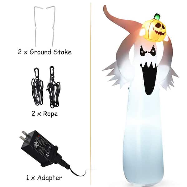Gymax 6ft Halloween Inflatable Blow Up Ghost w/ Pumpkin LED Lights Yard Decoration