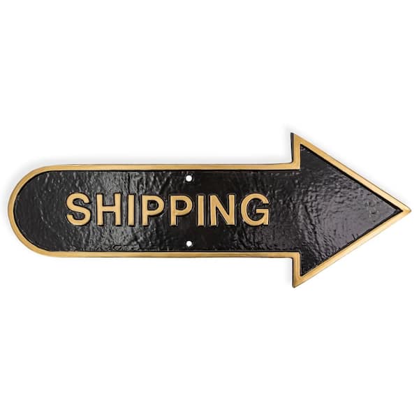 Montague Metal Products 6 in. x 15.5 in. Right Arrow Shipping Statement Plaque Sign-Black/Gold