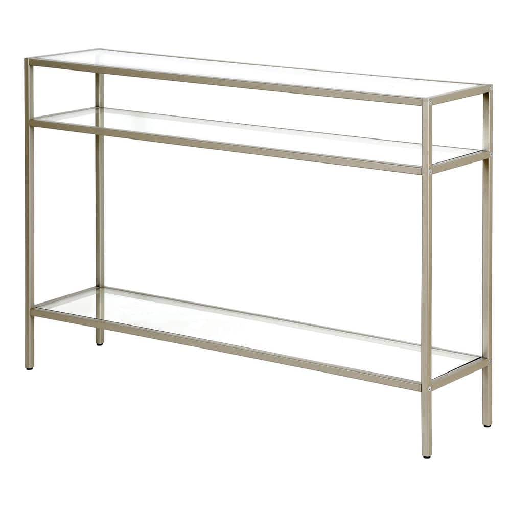 Satin Nickel and Glass 42" Console Table with Storage