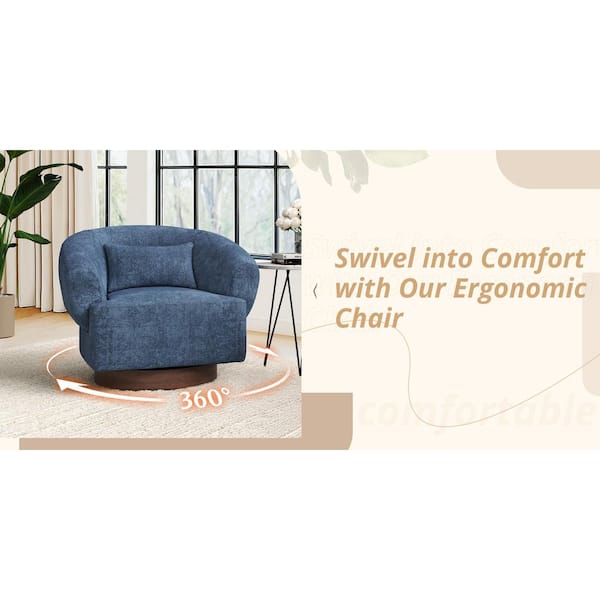 Gako 32in Dark Blue Chenille Fabric Upholstered Solid Wood Frame 360° Swivel Round Accent Chair(set of 2)