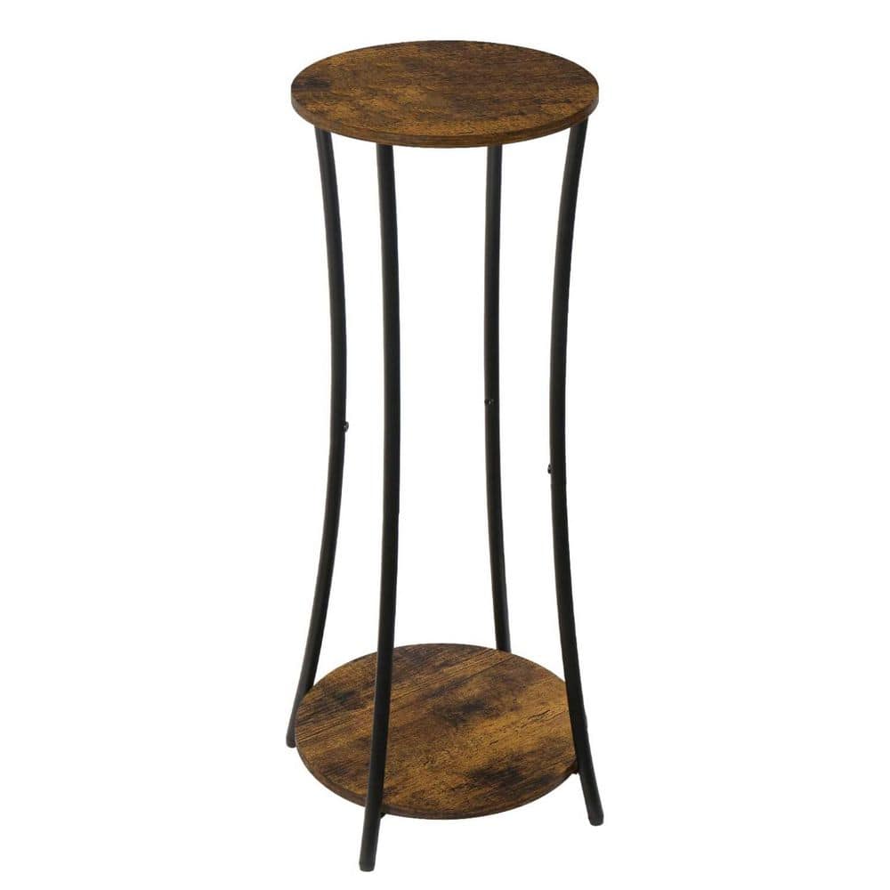 WHAT WE WANT WWW_FBFOOTSTAND ② 2-Tier Brown Wood Plant Stand (11.7 in. H W x 29.9 in. H