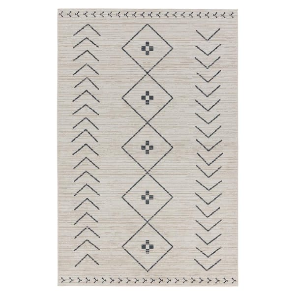 Machine Washable Taos Cream/Dark Slate 2 ft. x 3 ft. Tribal  Area Rug