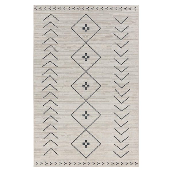 Jaipur Living Machine Washable Taos Cream/Dark Slate 2 ft. x 3 ft. Tribal  Area Rug