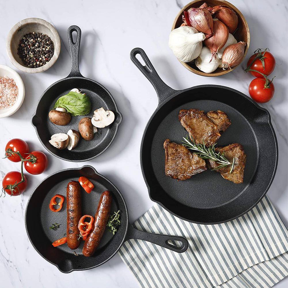 Gibson Pre-Seasoned Black Cast Iron Skillet Set, 3 Pieces