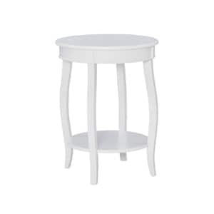 Justine 18 in. White Round Wood Side End Table with Shelf