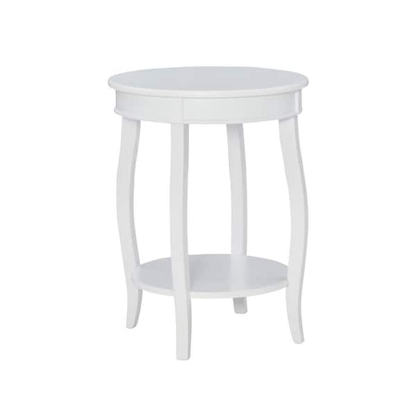 Powell Company Justine 18 in. White Round Wood Side End Table with Shelf
