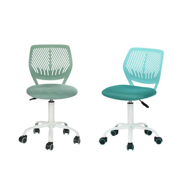 Homy Casa CARNAT Kids Desk Chair, Adjustable Swivel Chair with Lumbar Support and Cushioned Seat in Teal and Green (Set of 2)