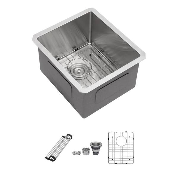15 in.  Undermount Single Bowl 16 Gauge Brushed Nickel Stainless Steel Kitchen Sink with Bottom Grids