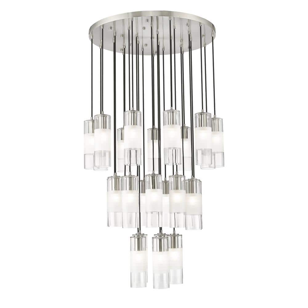 Alton 36 in. 27-Light Brushed Nickel Round Chandelier with Clear Plus Frost