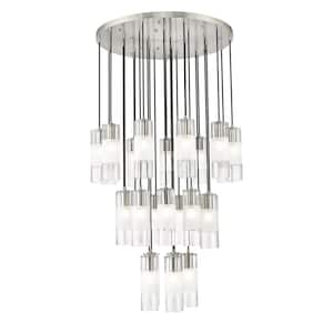 Alton 36 in. 27-Light Brushed Nickel Round Chandelier with Clear Plus Frosted Glass Shades