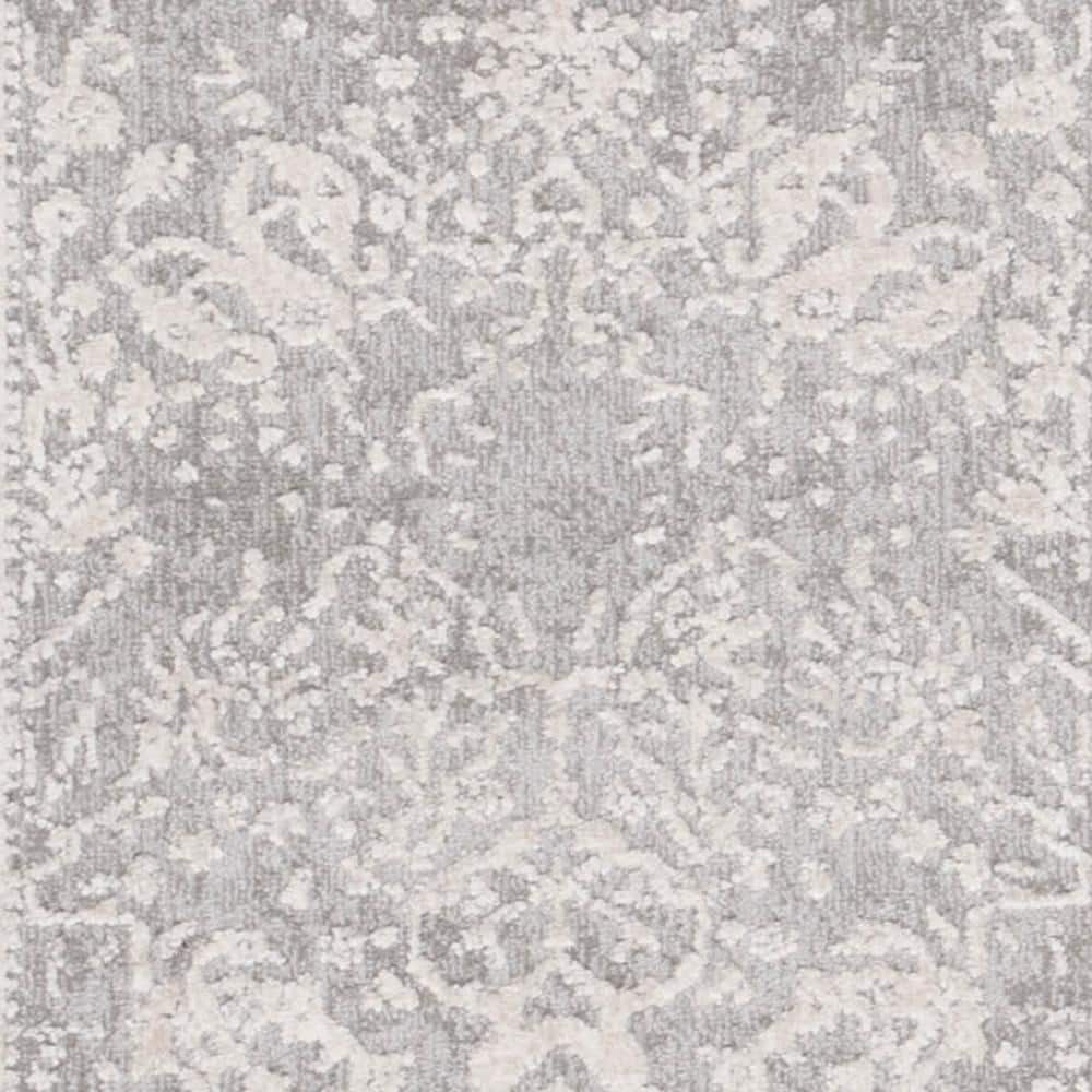 Elegant Floral Essence Light Grey & Cream Hand-Knotted Runner Rug