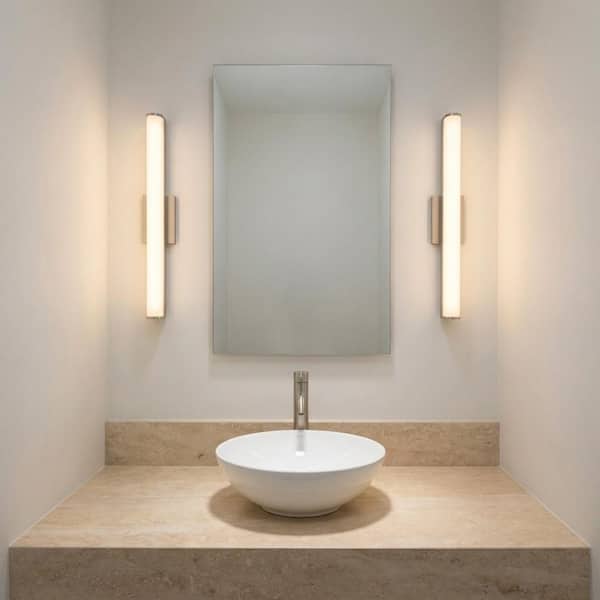 Cavitt 18 in. W x 3 in. H Brushed Nickel Modern LED Indoor Dimmable Bathroom Wall Sconce with White Acrylic Diffuser