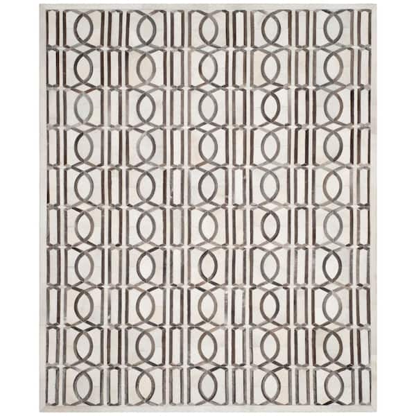 SAFAVIEH Studio Leather Ivory Grey 8 ft. x 10 ft. Border Geometric Area Rug