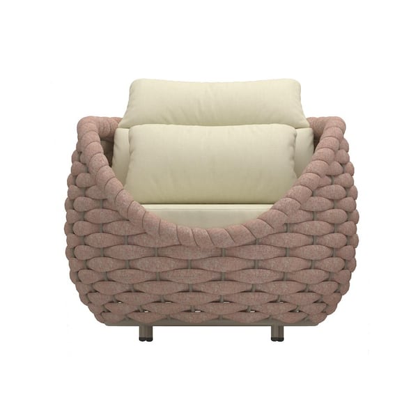 TWT Bird's Nest Shaped SandyBrown Metal Outdoor Lounge Chair with Beige Cushions