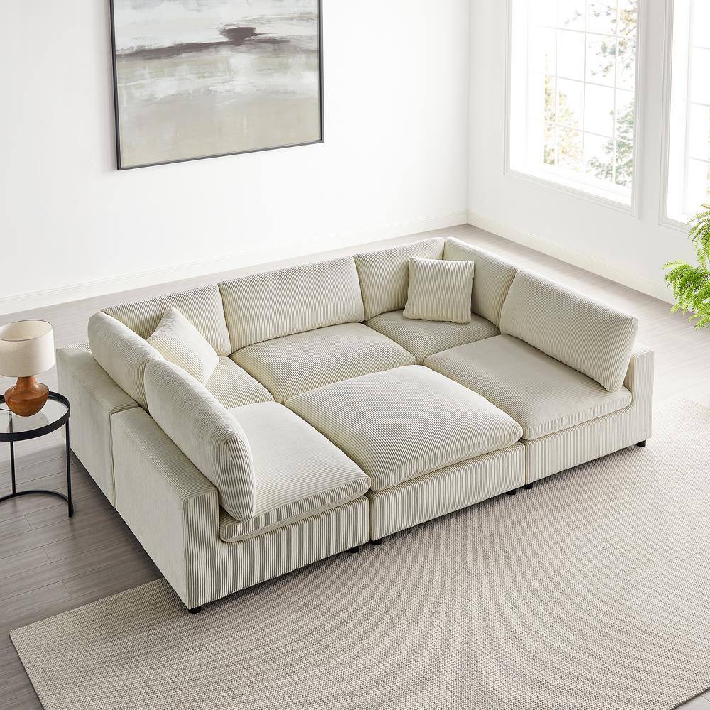 Casella 120 in. Square Arm 6-Piece Polyester Corduroy Fabric Modular Sectio