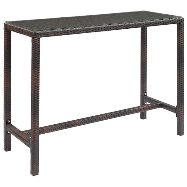 MODWAY Conduit Wicker Bar Height Outdoor Dining Table in Brown