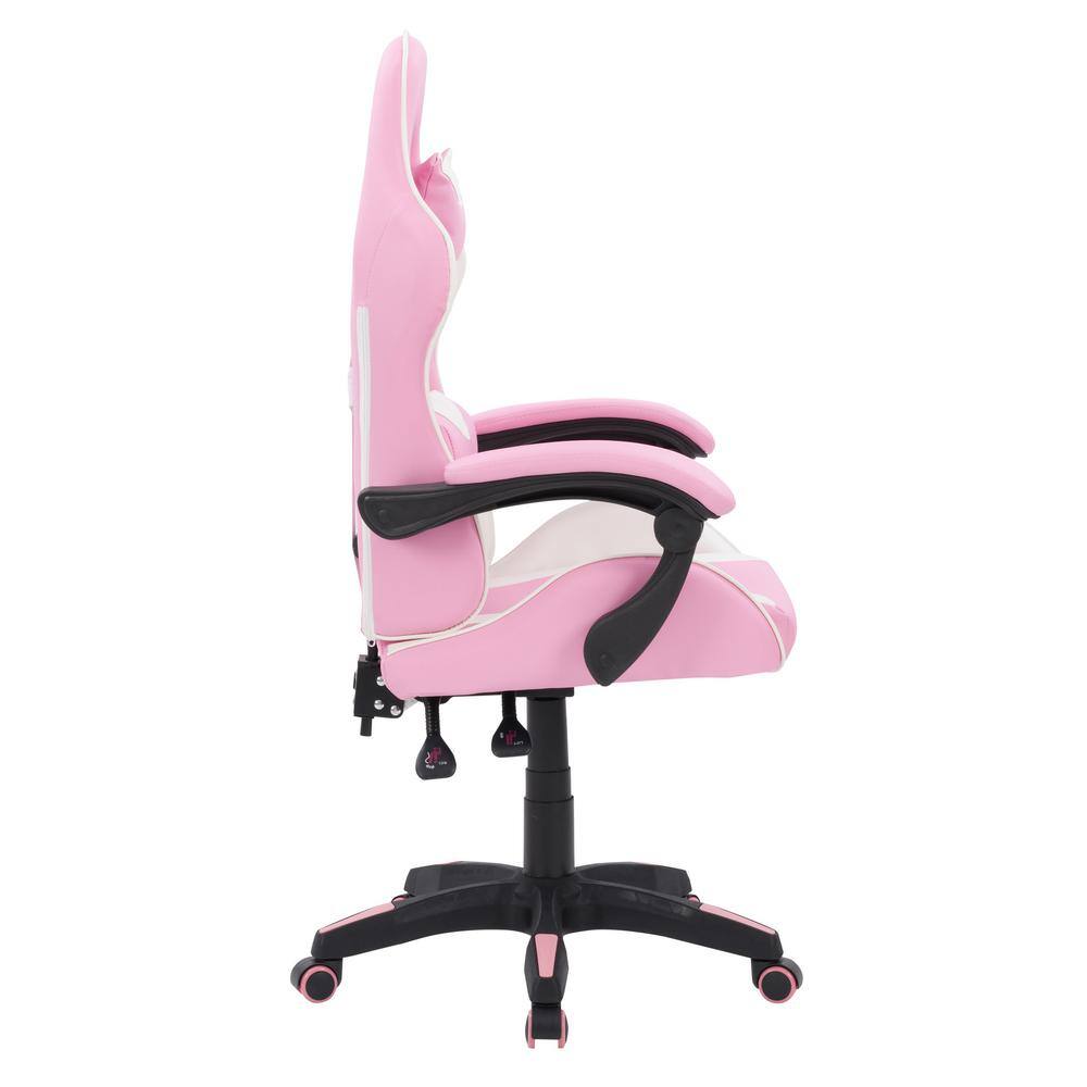Ravagers Pink and White Ergonomic PVC Gaming Chair with Adjustable Height